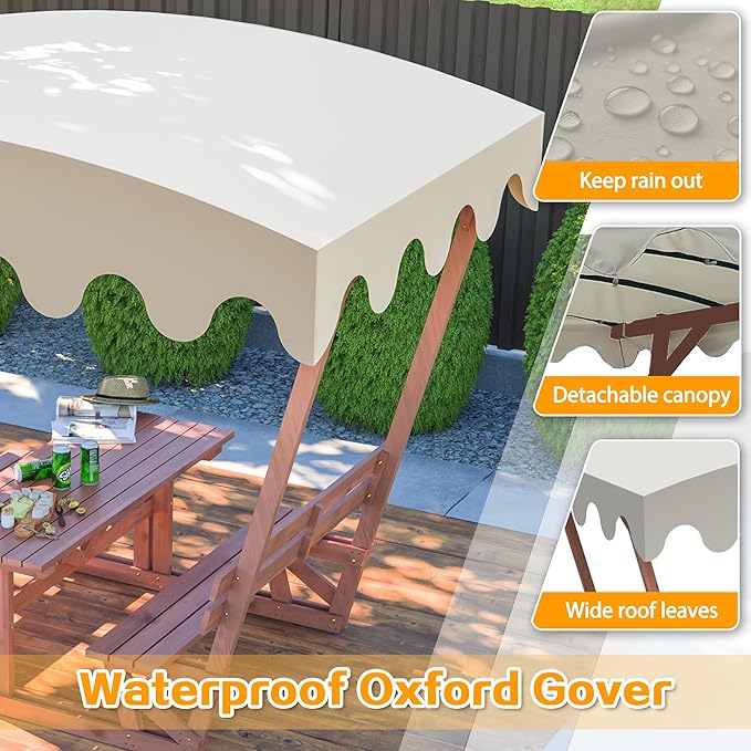 Wooden Picnic Table,Outdoor Wooden Dining Rectangle Table w/Umbrella Hole,for Patio,Garden,Backyard - Photo 4