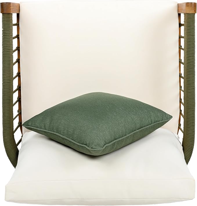 Christopher Knight Home Vinny Outdoor Accent Chair, Acacia Wood Club Chair, Handwoven Rope Armchair with Removable Cushions, Comfort Seating Single Reading Sofa for Garden Backyard Porch, Green+Beige