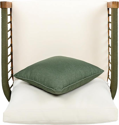 Christopher Knight Home Vinny Outdoor Accent Chair, Acacia Wood Club Chair, Handwoven Rope Armchair with Removable Cushions, Comfort Seating Single Reading Sofa for Garden Backyard Porch, Green+Beige
