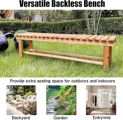 35.4'' Outdoor Garden Benches Weatherproof Patio Bench Two-Person Seat Backless Bench Wood Bench with Slatted High Temperature Bench for Front Porch Backyard (Upgraded to Prevent Fading)
