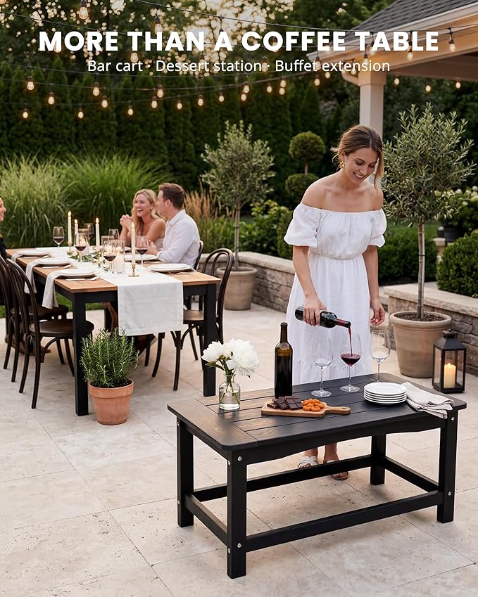 Outdoor Coffee Table for Patio, 35 Inch Rectangle Patio Coffee Table, Black All-Weather Poly Lumber Balcony Table - Photo 7