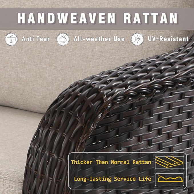4 Piece Patio Wicker Conversation Set, 2 All-Weather Use Outdoor Wicker Chairs with 2 PE Rattan Ottomans - Photo 5