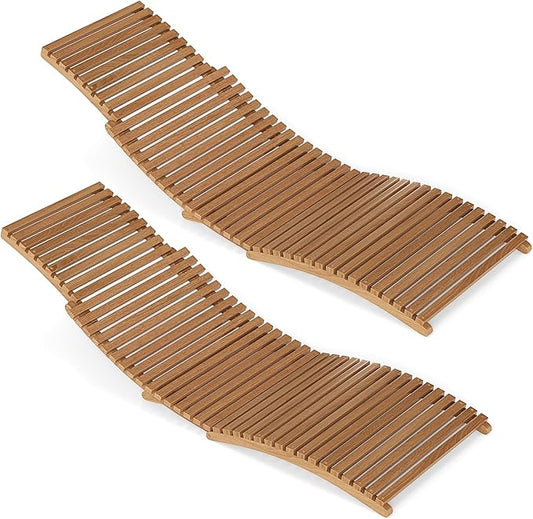 Tangkula Patio Folding Wooden Lounge Chairs, Teak Wood Pool Chairs with Slatted Seat, Outdoor Portable Low-Profile Sun Lounger for Poolside, Backyard, Porch, Beach (2)