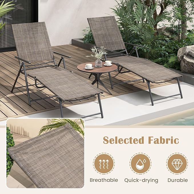 Giantex Lounge Chair Outdoor Set of 2 - Tanning Chair with 6 Adjustable Backrest, 2-Level Footrest - Photo 6
