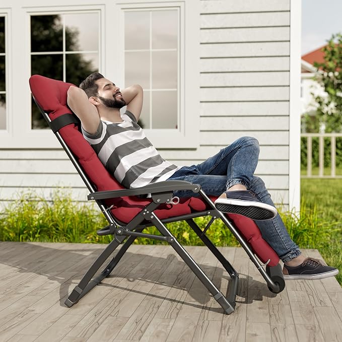 UDPATIO Oversized Zero Gravity Chair 29In XL Patio Reclining Chair with Cushion, Outdoor Folding Recliner with Pillows - Photo 2