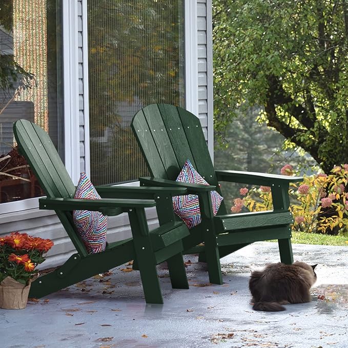 YEFU Adirondack Chair Set of 2, Folding Oversized Plastic Adirondack Chair with Cup Holder - Photo 2