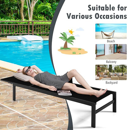 Giantex Set of 2 Patio Chaise Lounge Chair, Outdoor Sunbathing Chair Lawn Reclining Lounger with 6 Adjustable Position, Aluminium Frame, Tanning Chairs for Deck,Yard, Pool Lounge Chairs (2, Black)
