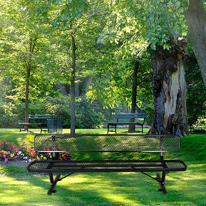 8 Ft Metal Park Bench for Outside, All-Weather Thermoplastic Coating Outdoor Bench with Backrest, Commercial Heavy Duty Benches for Shopping Malls, Stores, Parks, Patios, Decks, Black