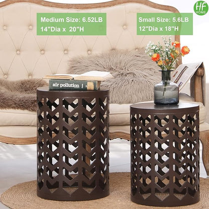 HFHOME Round Nesting Coffee Tables, Set of 3 End Tables for Living Room Balcony Office, Heavy Duty Metal Stacking Side Tables for Home Indoor - Brown