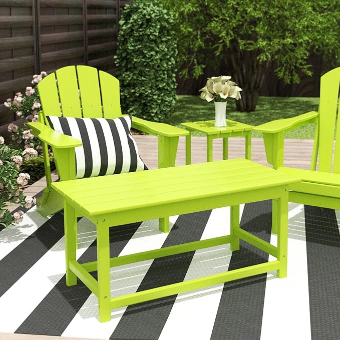 Costaelm Adirondack Conversation Table, HDPE Outdoor Drink Weather Resistant, Outdoor Patio Porch Accent Balcony Table for Pool, Seaside, Backyard, Lime