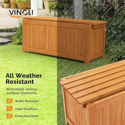 VINGLI Outdoor Wood Bench with Planter Boxes, 2-in-1 All-Weather Porch Bench Seat ＆ Open-Ended Wooden Raised Garden Bed, for Balcony Yard Patio (Rectangle)