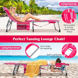 GYMAX Tanning Chair, 330LBS Beach Lounge w/Face Arm Hole & Shoulder Strap, Folding Layout Sunbath Chair - Photo 5