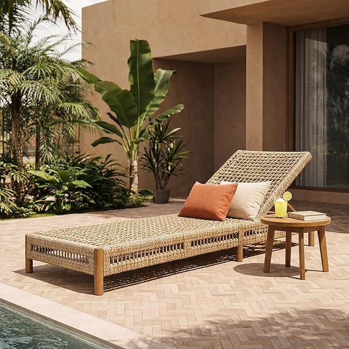 Christopher Knight Home Mercer Acacia Wood Chaise Lounge Chair Outdoor, Poolside Sun Lounger Recliner with Wicker Seat - Photo 1