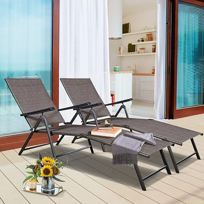 S AFSTAR Patio Chaise Lounges, Outdoor Reclining Lounge Chairs with Adjustable Backrest & Heavy Duty Steel Frame, Recliner Chair for Poolside Lawn Backyard (2)