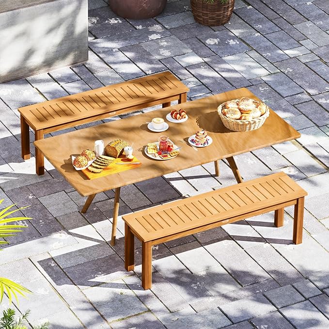 Giantex 52" Outdoor Bench, Patio Wood Bench with Slatted Seat and Solid Wood Legs, 794 LB Capacity, Outside Acacia Wood Garden Benches for Patio, Entryway, Backyard, Porch