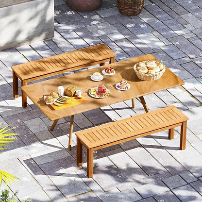 Giantex 52" Outdoor Bench, Patio Wood Bench with Slatted Seat and Solid Wood Legs, 794 LB Capacity, Outside Acacia Wood Garden Benches for Patio, Entryway, Backyard, Porch