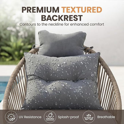 Lounge Chair Outdoor Set of 2 Chaise Lounger, Rope Lounge Chair Patio Chairs with Cushion & Backrest, Outdoor Chaise Lounges for Backyard, Poolside, Patio, Garden, Grey