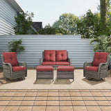 Rilyson Wicker Patio Furniture Set - 5 Piece Rattan Outdoor Sectional Conversation Sets with 2 Rocking Swivel Chairs - Photo 7