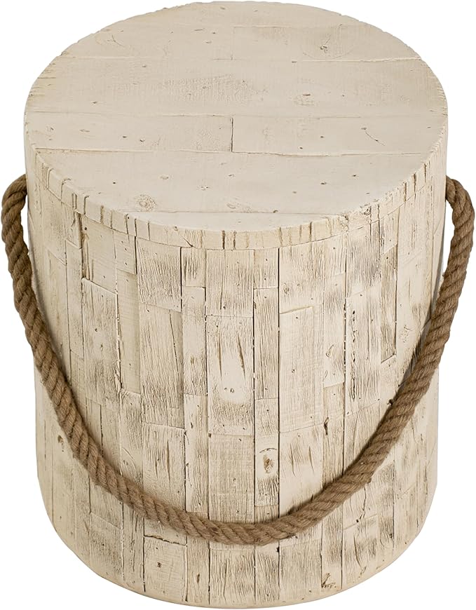Faux Stump Side Table Outdoor Concrete End Table with Braided Cord Small Round Coffee Tables for Indoor Outdoor - Photo 8