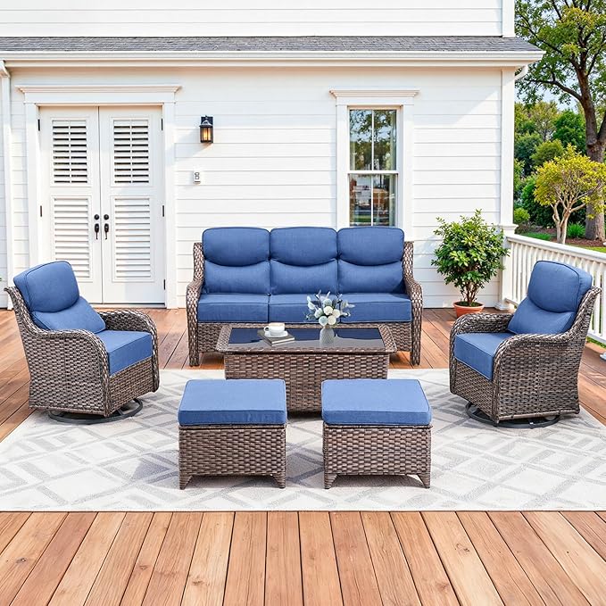 Luxury High Back Patio Furniture Set with 6-Inch Thick Cushions, 6-Pieces Outdoor Furniture with Swivel Chairs - Photo 1