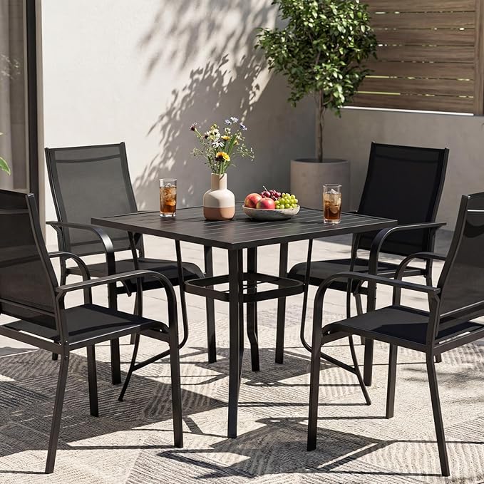 Tangkula 37" Metal Patio Dining Table for 4, Square Heavy Duty Outdoor Dining Table with Umbrella Hole - Photo 4