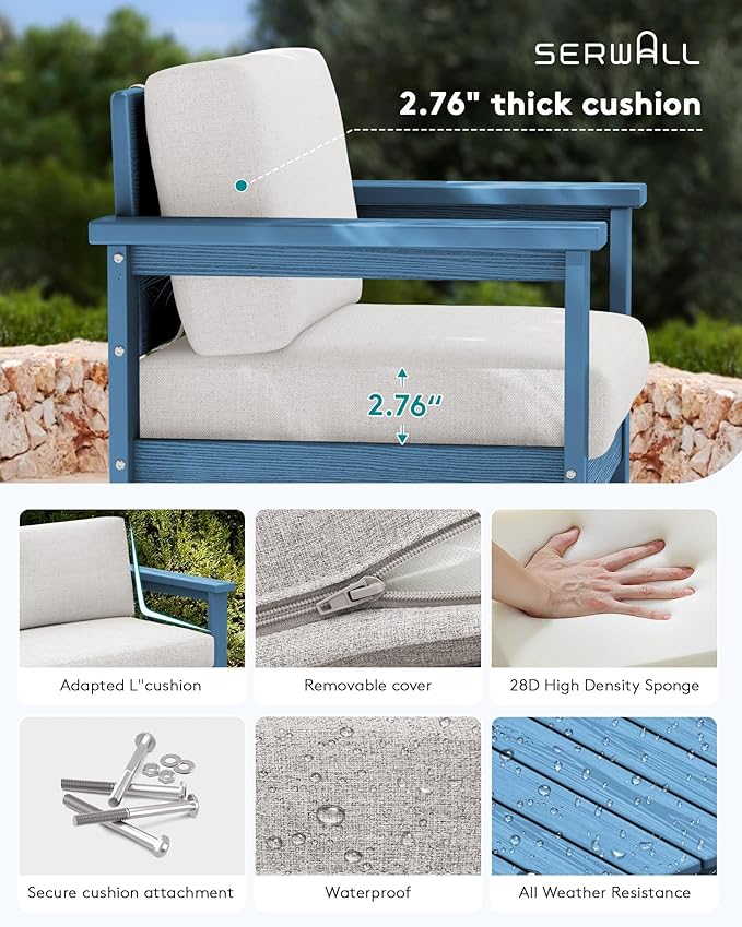 SERWALL 6 Pieces HDPE Outdoor Sofa Set with Cushions - Photo 4