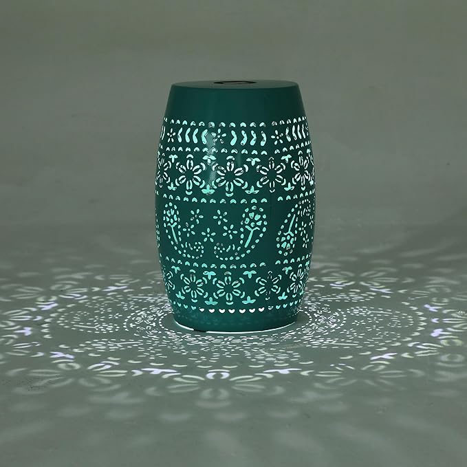 Christopher Knight Home Patio Side Table with Solar Powered Light, Outdoor Metal Coffee Table, Lace Cut Iron End Table, Patio Garden Stool with Cutout Design for Patio or Balcony,Teal