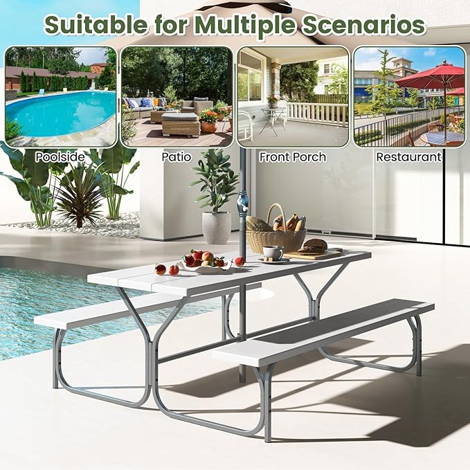 Giantex Picnic Table 6FT for 8 Person, Outdoor Table Set w/ 2 Benches, All-Weather HDPE Rectangular Tabletop - Photo 4