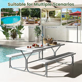 Giantex Picnic Table 6FT for 8 Person, Outdoor Table Set w/ 2 Benches, All-Weather HDPE Rectangular Tabletop - Photo 4