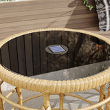 Lovinouse Rattan Round Side Table Set of 2, Small Circle Desk with Solar Lights and Tempered Glass Top - Photo 4