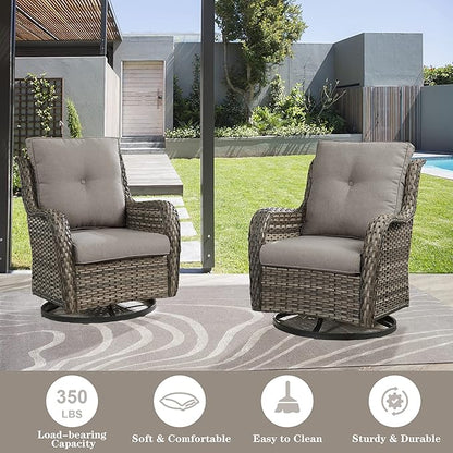Belord 5 Piece Wicker Patio Furniture Set, Outdoor Swivel Rocker Chairs Set of 2 with Ottomans and Loveseat, All Weather Patio Conversation Furniture Set, for Porch Pool, Gray Wicker/Gray