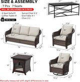 7 Pieces Patio Conversation Set, 78" Wicker 3-Seat Couch with Washable Cushions, 2 Glider Swivel Rocker Chairs - Photo 2
