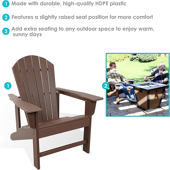 Sunnydaze All-Weather Upright Adirondack Chair - for Patio or Yard - 300-Pound Capacity - 38.25-Inch - Brown