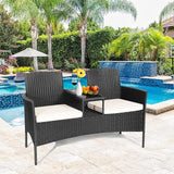 Outdoor Loveseat, 2 Seats Chair with Table, Cushions, Tempered Glass Tabletop, Wicker Patio Conversation Furniture Set - Photo 7