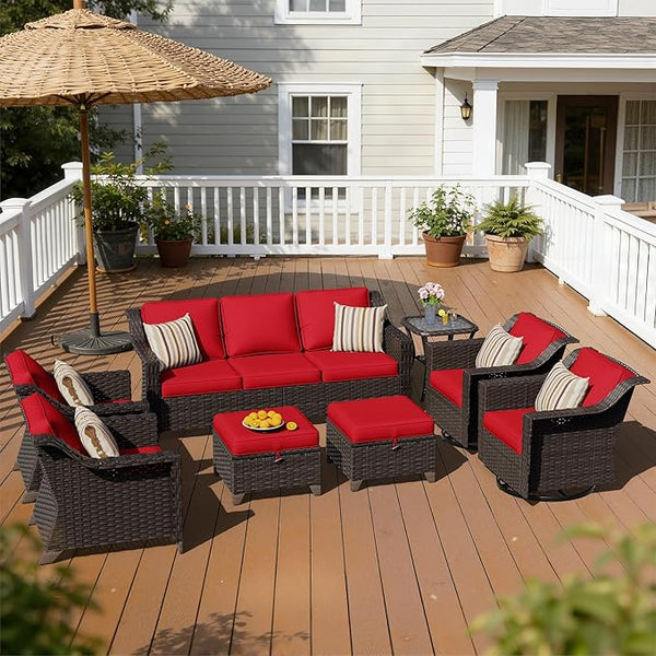 8 Pieces Patio Conversation Furniture Set - 1 Sofa, 2 Ottomans, 2 Armchairs, 2 Swivel Chairs, 1 Side Table - Photo 1