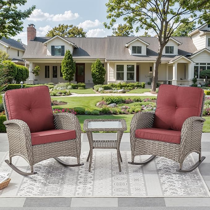 Outdoor Rocking Chairs Set of 2-Patio Table and Chairs Set Outdoor Conversation Furniture Sets for Deck Porch Garden - Photo 2