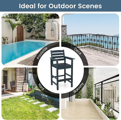 Giantex 29” Bar Stools Set of 2, HDPE Barstools w/Back, Armrests & Footrests, Max Load 330Lbs, Counter Height Bar Stools, Adirondack Chair for Patio Balcony Outdoor Bistro Set, Navy
