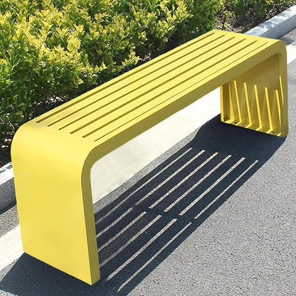 Indoor Outdoor Backless Bench,Stainless Steel Garden Patio Porch Bench, Art Deco Alloy Picnic Bench,Modern Multicolor Park Bench, Waterproof Metal Garden Bench,Steel Frame Outdoor Bench (Yellow)