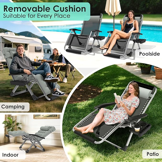 Suteck Oversized Zero Gravity Chair, 33In XXL Lounge Chair w/Removable Cushion&Headrest - Photo 6