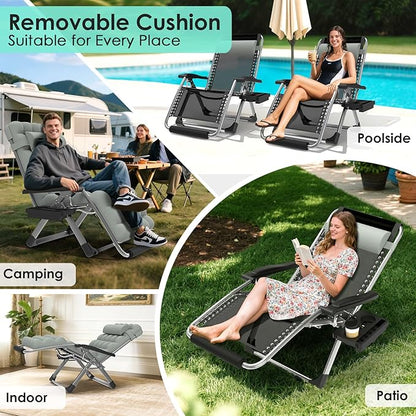 Suteck Oversized Zero Gravity Chair,33In XXL Lounge Chair w/Removable Cushion&Headrest, Reclining Camping Chair w/Upgraded Lock and Footrest, Reclining Patio Chairs Recliner for Indoor Outdoor,500LBS