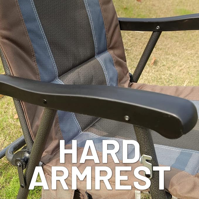 TIMBER RIDGE Outdoor Folding Rocking Chair, 29" Padded High Back Neck & Back Support, Hard Armrests for Easy Stand Up, Stable Steel Frame Supports 300 lb, Quick Fold for Patio, Lawn & RV Camping,Brown