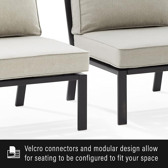 Crosley Furniture Clark Outdoor Sectional Left Side Loveseat, 2-Person Patio Couch for Deck, Backyard, Matte Black with Taupe Cushions