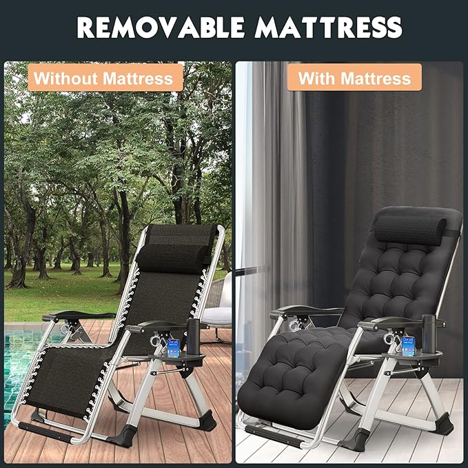 MOPHOTO Zero Gravity Chair, Outdoor Padded Lounge Chair with Side Table, Zero Gravity Recliner Chair - Photo 3