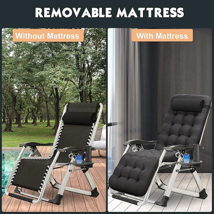 MOPHOTO Zero Gravity Chair, Outdoor Padded Lounge Chair with Side Table, Zero Gravity Recliner Chair, Outdoor Reclining Chair, Sturdy & Comfortable, Supports up to 440lbs