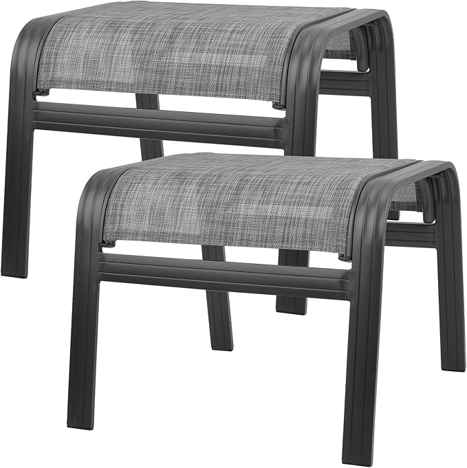 Patio Outdoor Ottoman Footstools Assembled Aluminum Footrest Side Table Small Chairs Patio Ottoman 2 Set Grey - Photo 1