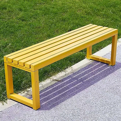 2-3 Person Outdoor Garden Benches, Backless Weatherproof Seat Benches, Metal Frame Patio Park Bench with Slatted Seat, 880 lbs Capacity(47.2 inch, Yellow)