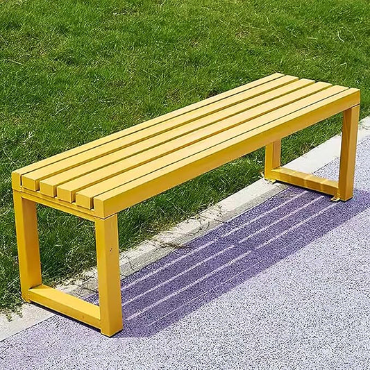 2-3 Person Outdoor Garden Benches, Backless Weatherproof Seat Benches, Metal Frame Patio Park Bench with Slatted Seat, 880 lbs Capacity(59 inch, Yellow)