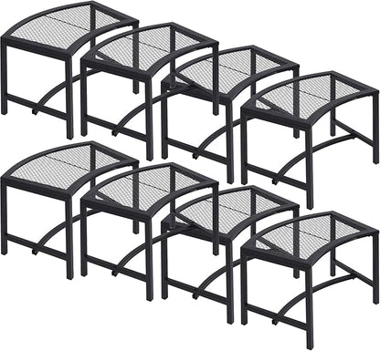 Metal Fire Pit Curved Bench, Backless Powder-Coated Mesh Outdoor Bench, Weatherproof Garden Chair Seating for Firepit Deck Patio Porch Yard, Black, Set of 8