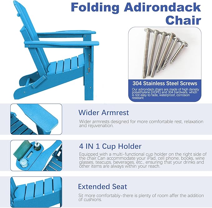 FOOWIN Folding Adirondack Chair, HDPE Adirondack Chairs with Cup Holder - Photo 4