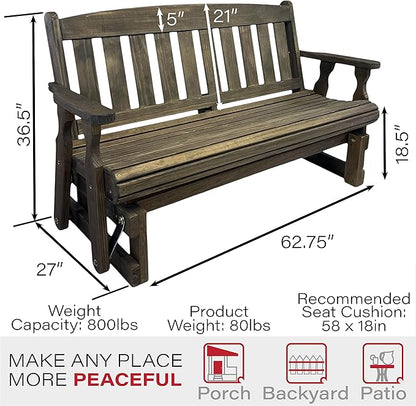 Amish Casual Heavy Duty 800 Lb Mission Pressure Treated Porch Glider (5 Foot, Dark Walnut Stain)